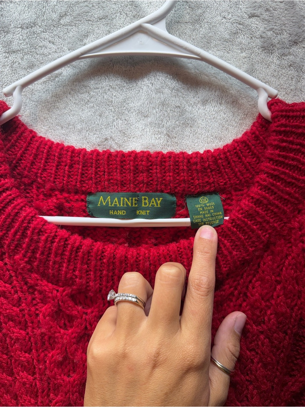 Vintage Maine Bay Hand Knit 100% Wool Red Cable Knit Fisherman Sweater XXL - Picture 2 of 6